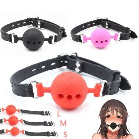 Soft Silicone Gag Ball BDSM Oral Bondage Gear Fetish Open Mouth Breathable Sex Toys For Couples Cosplay Slave Exotic Accessories (Color: black-S)